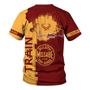 Railspirit Personalized Duluth, Missabe, & Iron Range Railroad T-Shirt Engine Heartbeat and Track Love Style Shirt Gift Idea For Train Lovers