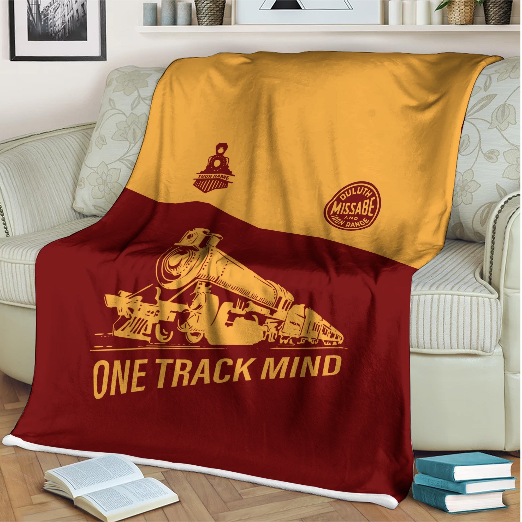 Railspirit Personalized Duluth, Missabe, & Iron Range Railroad Blanket One Track Mind Train Blanket Gift Idea For Train Lover