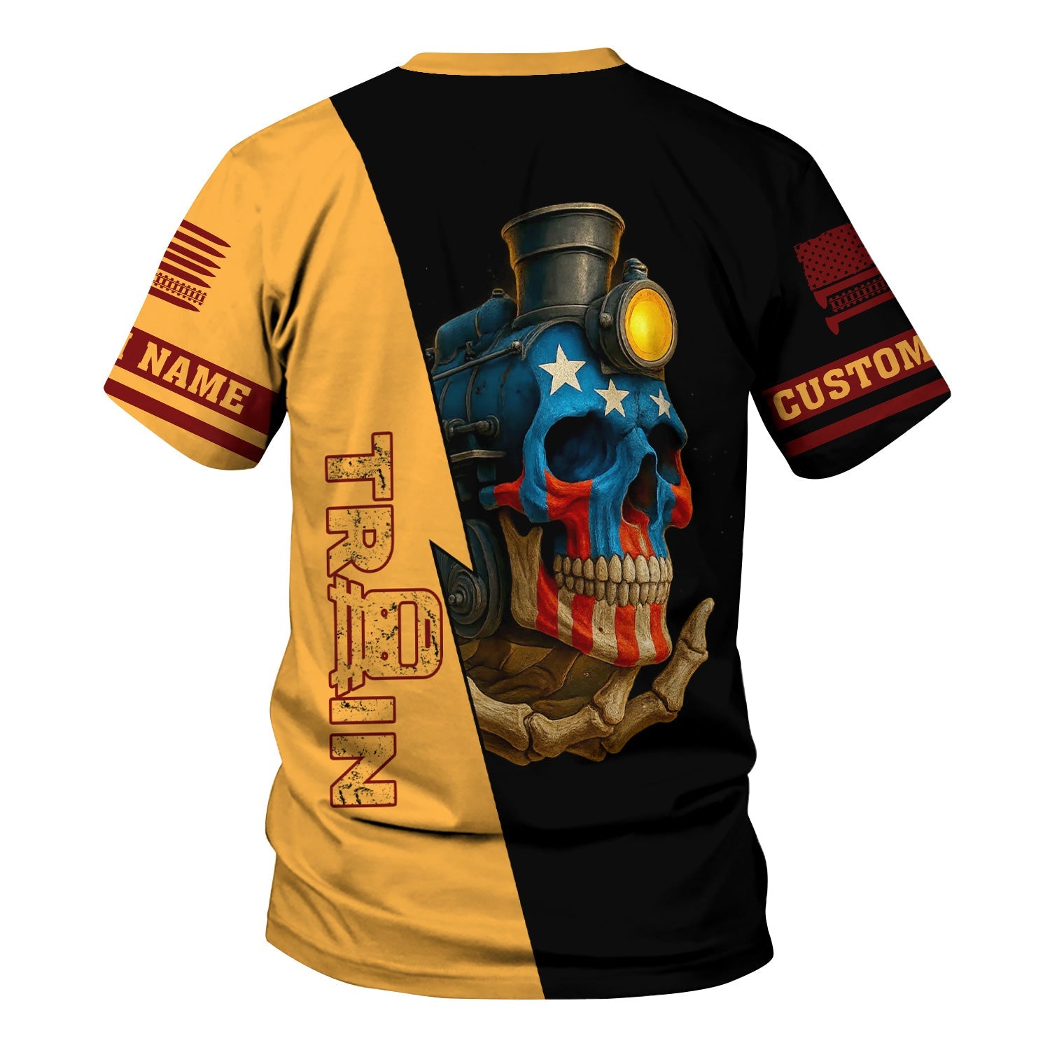 Railspirit Personalized Duluth, Missabe, & Iron Range Railroad T-Shirt Train Skull American Flag Shirt All Over Print