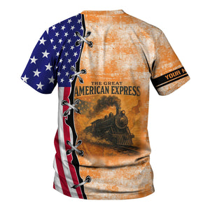 Railspirit Personalized BNSF Railway T-Shirt Retro American Express Train With USA Flag Shirt