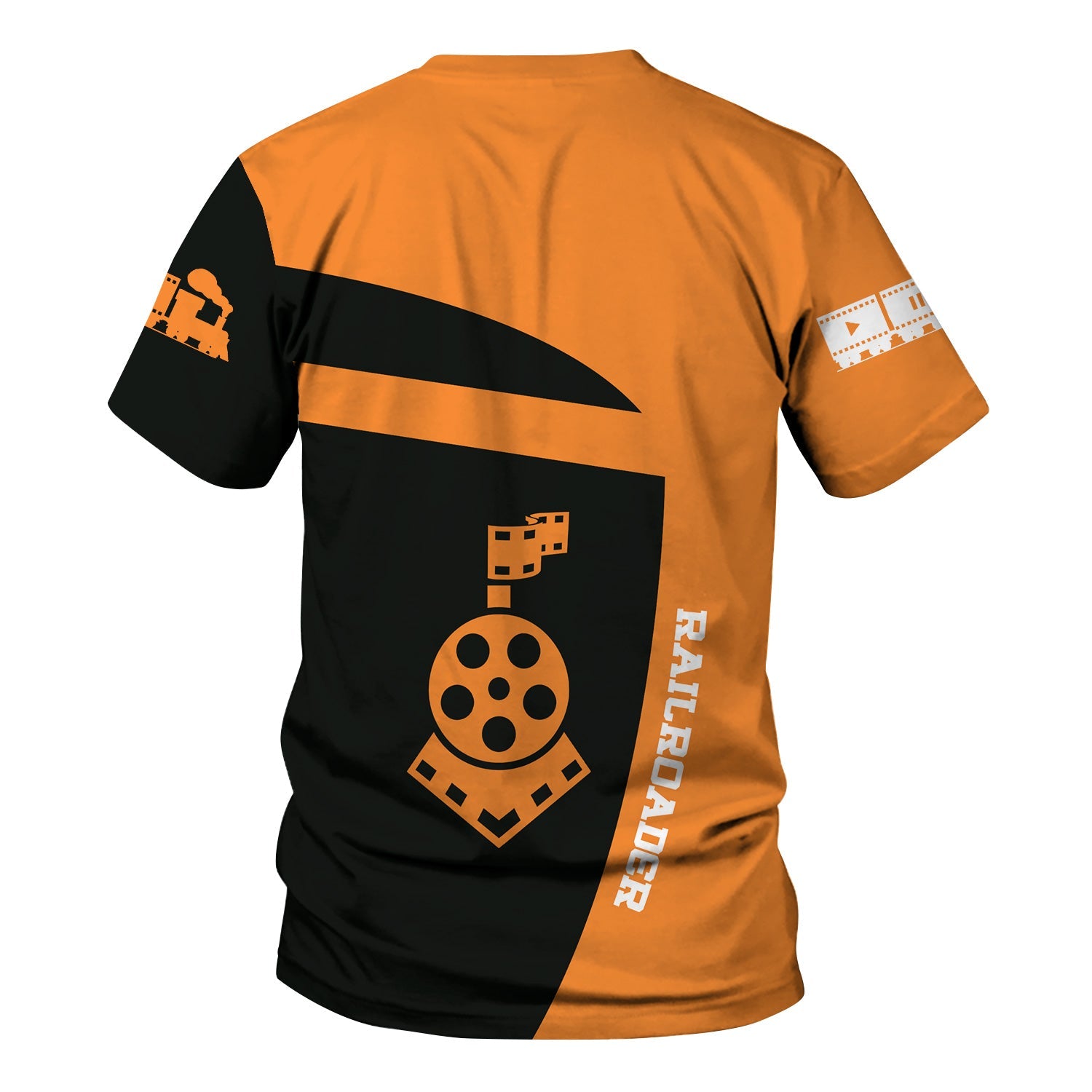 Railspirit Personalized BNSF Railway T-Shirt All Aboard Steam Train Movie Projector Style Shirt