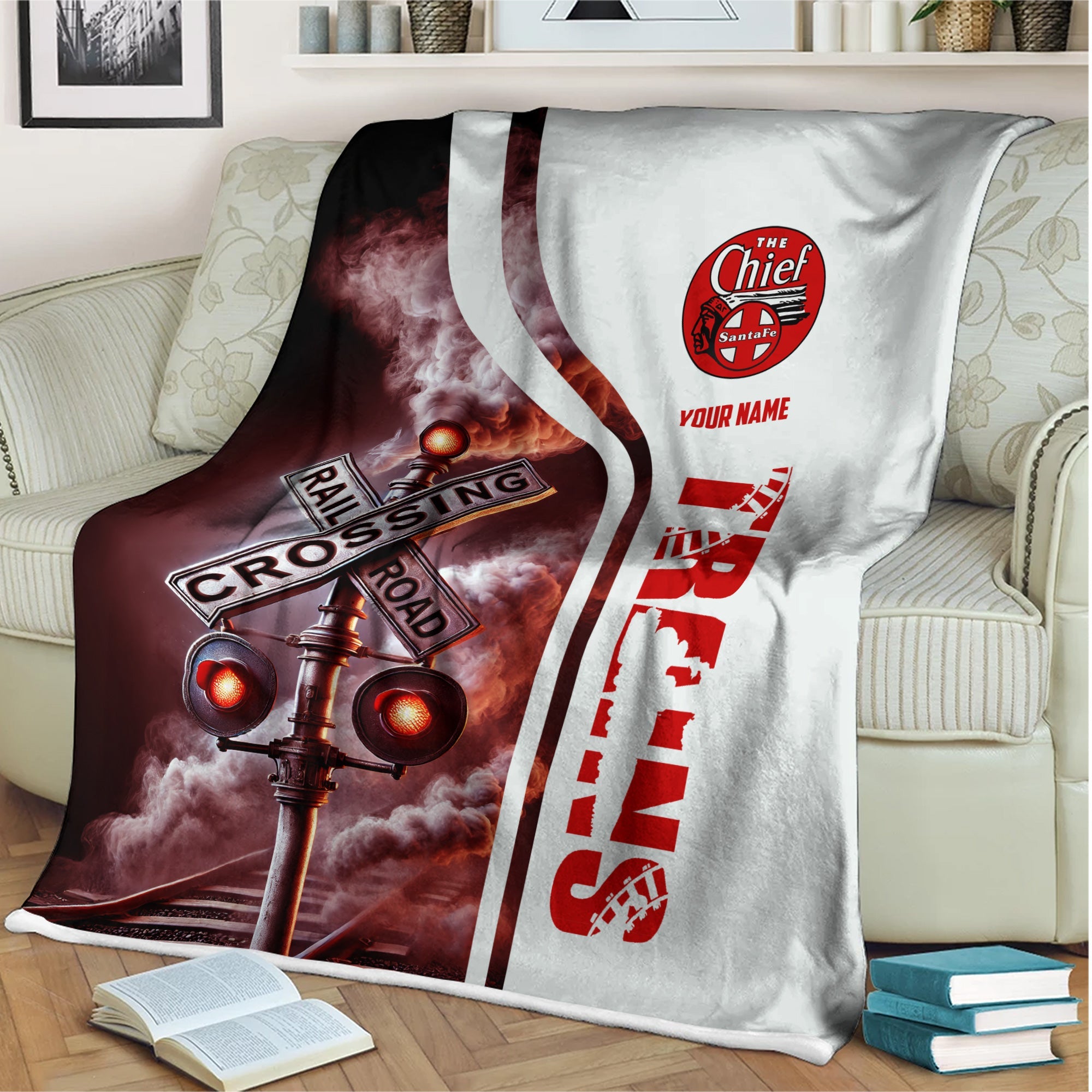 Railspirit Personalized The Chief Santa Fe Railroad Blanket Railroad Crossing Sign Blanket All Over Print