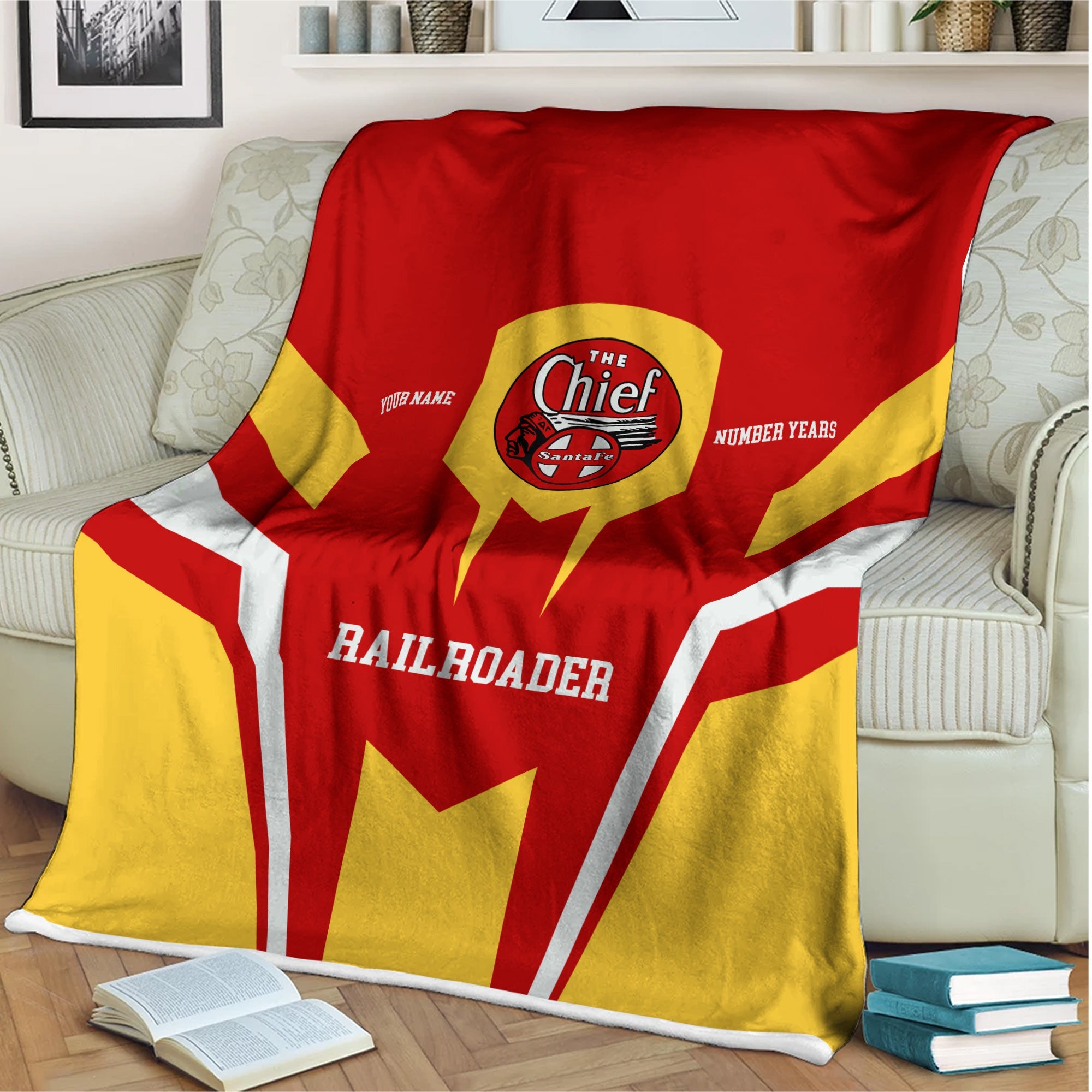 Railspirit Personalized The Chief Santa Fe Railroad Blanket Custom Year Railroader Gift Idea For Train Lover