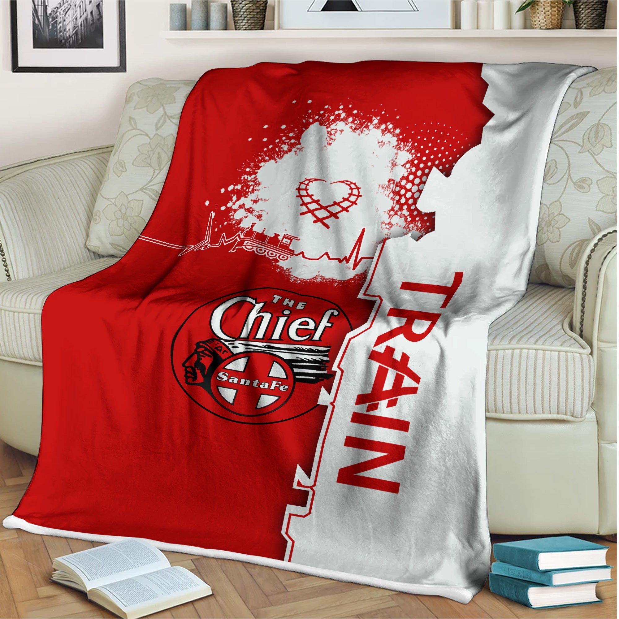 Railspirit The Chief Santa Fe Railroad Blanket Engine Heartbeat and Track Love Style Blanket Gift Idea For Train Lovers