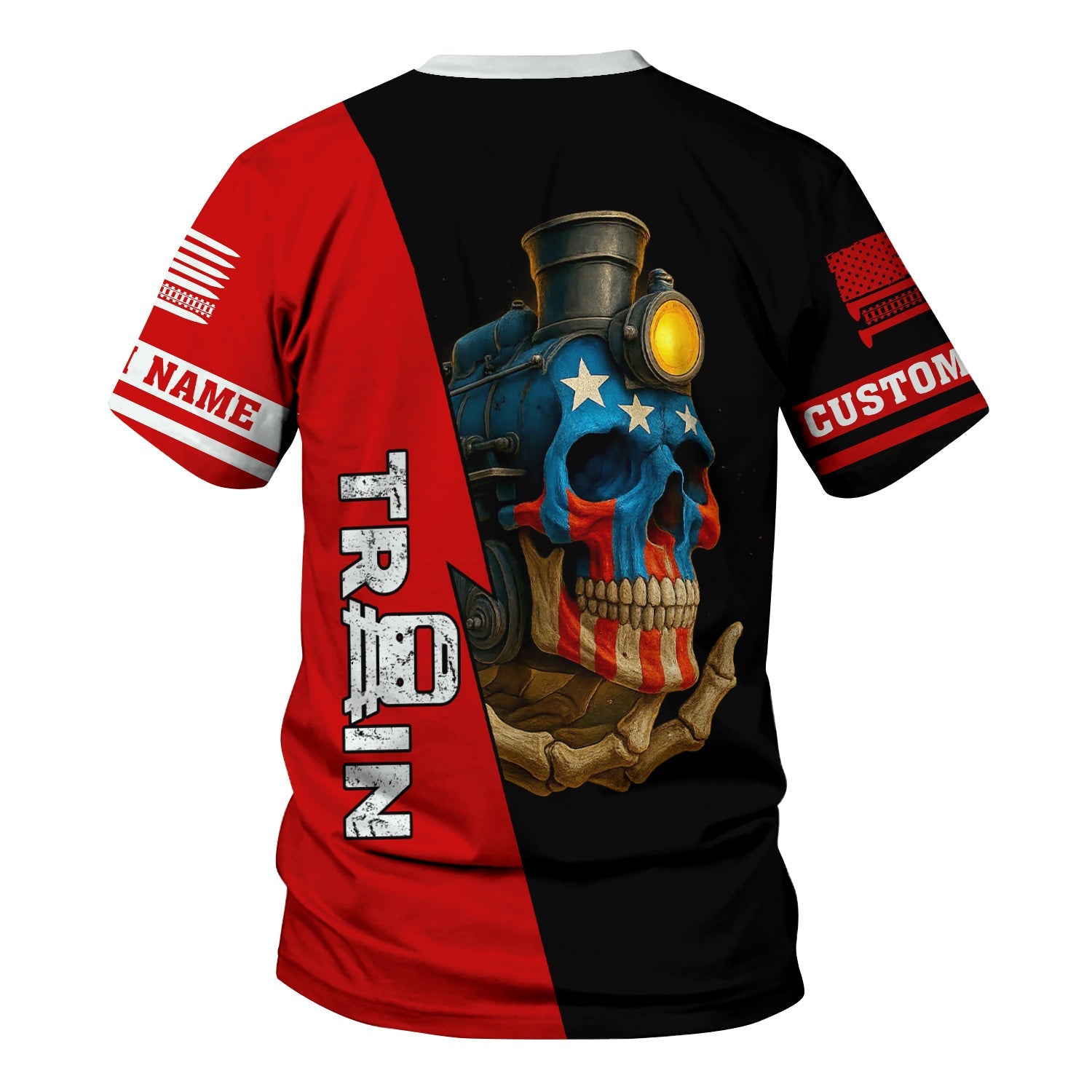 Railspirit Personalized The Chief Santa Fe Railroad T-Shirt Train Skull American Flag Shirt All Over Print