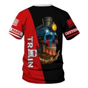 Railspirit Personalized The Chief Santa Fe Railroad T-Shirt Train Skull American Flag Shirt All Over Print