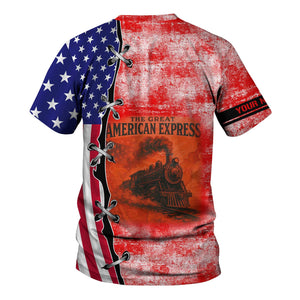 Railspirit Personalized Katy Railroad T-Shirt Retro American Express Train With USA Flag Shirt