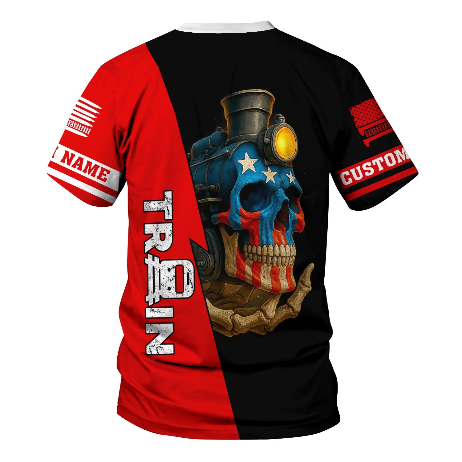 Railspirit Personalized Katy Railroad T-Shirt Train Skull American Flag Shirt All Over Print