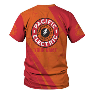 Railspirit Personalized Pacific Electric Railroad T-Shirt Crackle Texture Style Shirt For Trackhead
