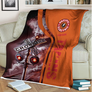 Railspirit Personalized Pacific Electric Railroad Blanket Railroad Crossing Sign Blanket All Over Print