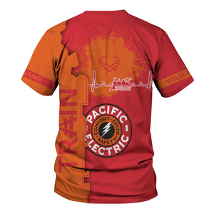 Railspirit Personalized Pacific Electric Railroad T-Shirt Engine Heartbeat and Track Love Style Shirt Gift Idea For Train Lovers