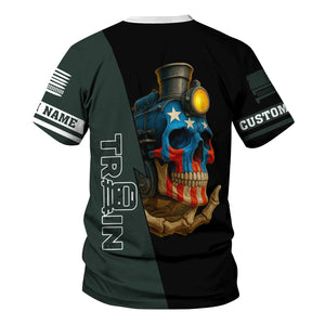 Railspirit Personalized Youngstown & Southern Railroad T-Shirt Train Skull American Flag Shirt All Over Print