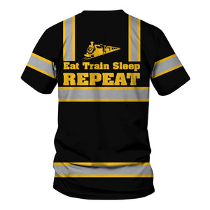 Railspirit Custom Name Richmond, Fredericksburg And Potomac Railroad T Shirt Eat Train Sleep Repeat Printed Train Shirt