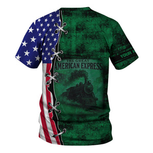 Railspirit Personalized Pittsburgh And Lake Erie Railroad T-Shirt Retro American Express Train With USA Flag Shirt