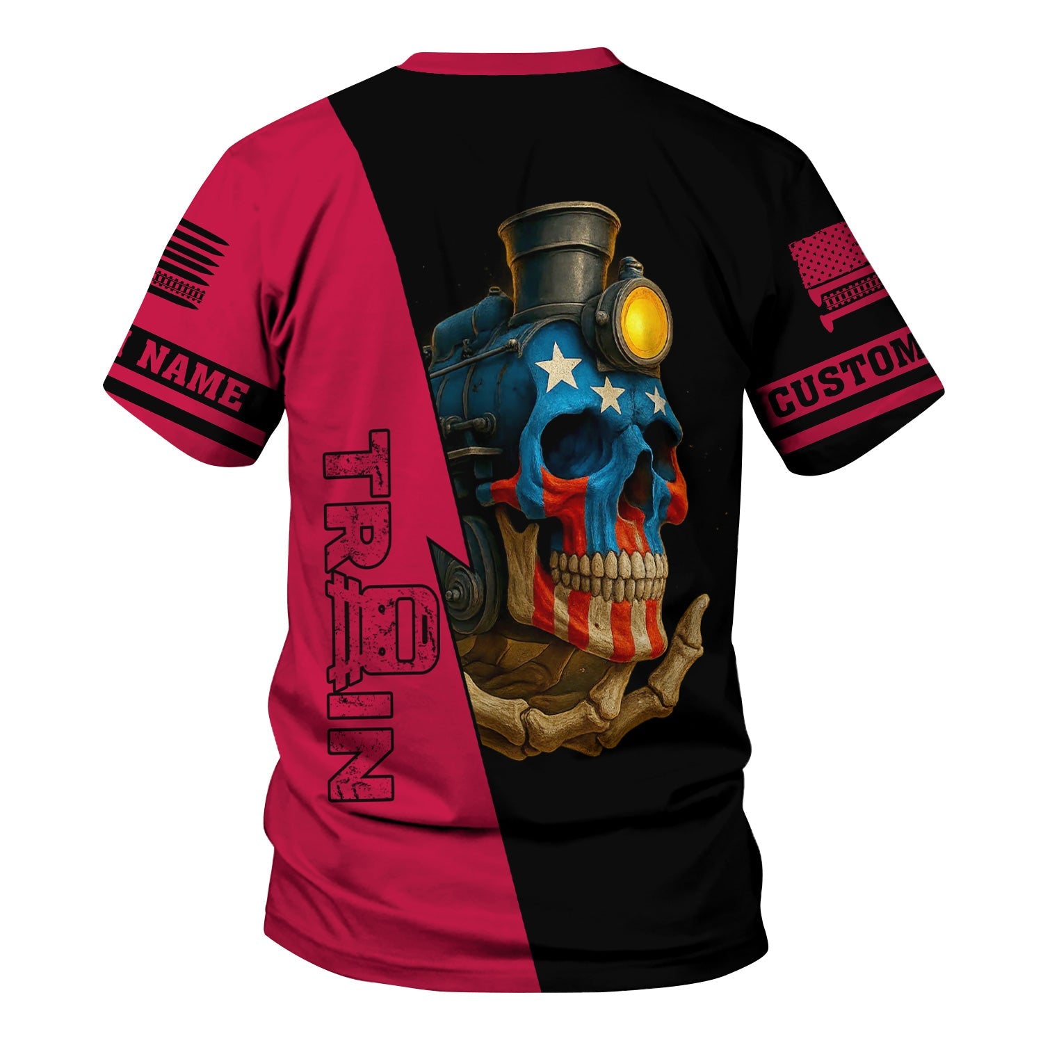 Railspirit Personalized Durango And Silverton Narrow Gauge Railroad T-Shirt Train Skull American Flag Shirt All Over Print