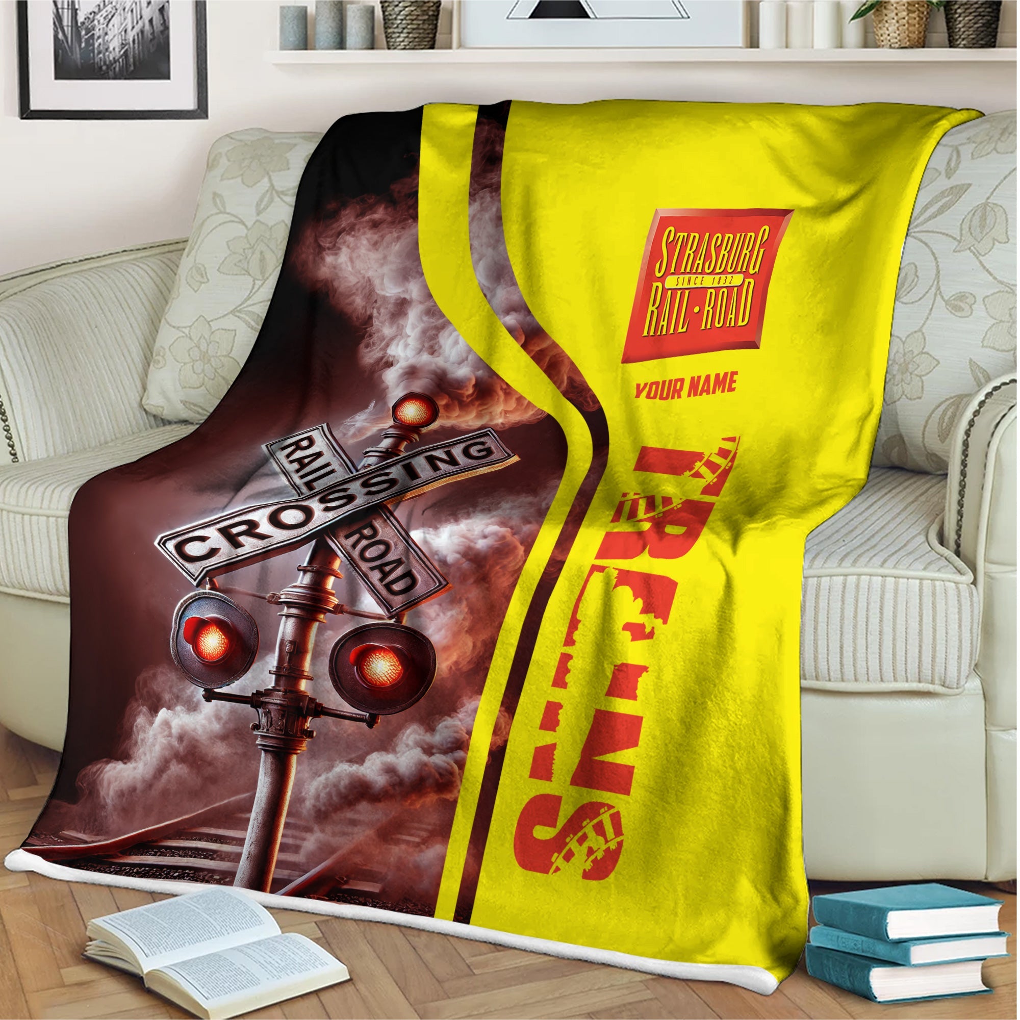 Railspirit Personalized Strasburg Railroad Blanket Railroad Crossing Sign Blanket All Over Print