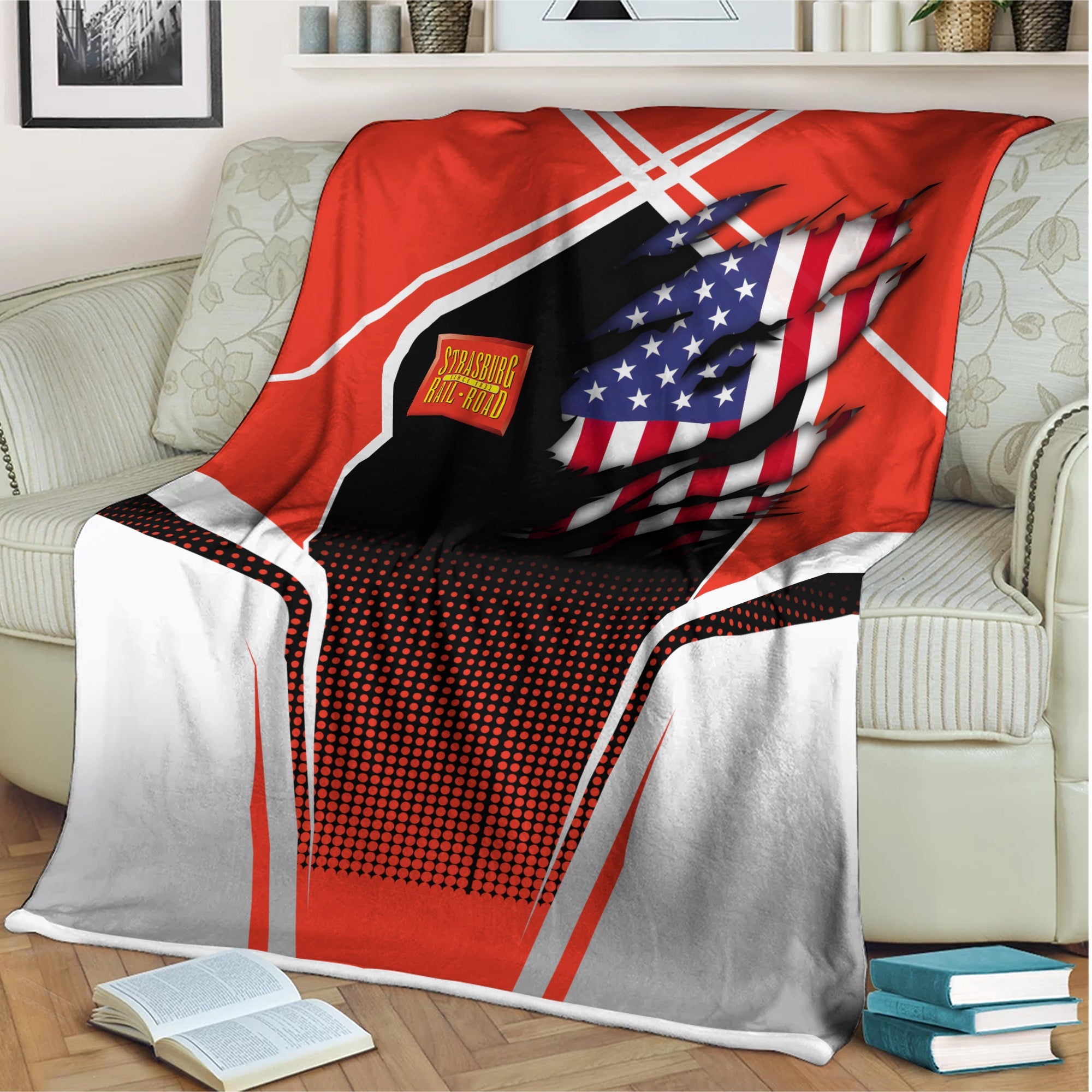 Railspirit Personalized Strasburg Railroad Blanket American Vintage All Over Printed Blanket
