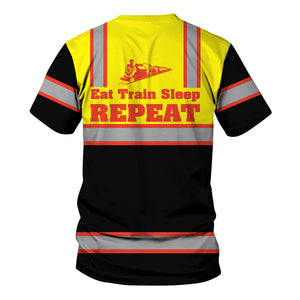 Railspirit Custom Name Strasburg Railroad T Shirt Eat Train Sleep Repeat Printed Train Shirt