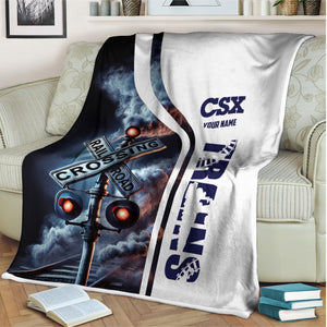 Railspirit Personalized CSX Transportation Railroad Blanket Railroad Crossing Sign Blanket All Over Print