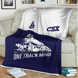 Railspirit Personalized CSX Transportation Railroad Blanket One Track Mind Train Blanket Gift Idea For Train Lover