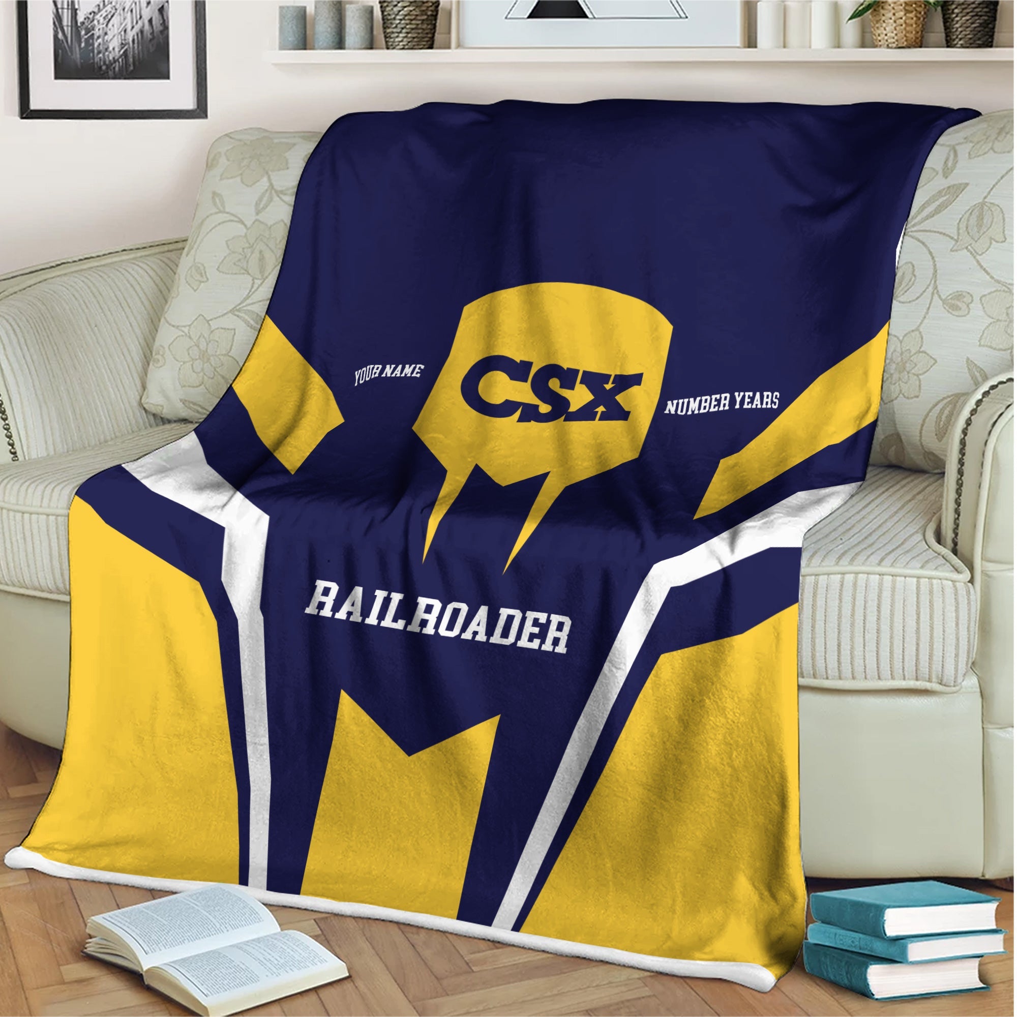 Railspirit Personalized CSX Transportation Railroad Blanket Custom Year Railroader Gift Idea For Train Lover