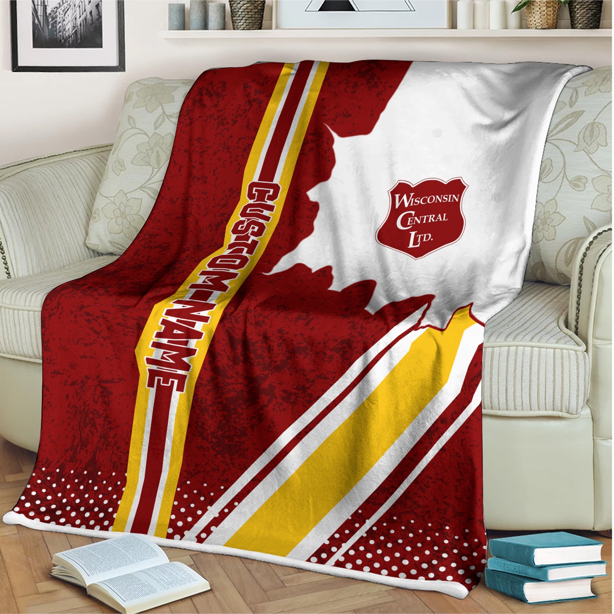 Railspirit Personalized Wisconsin Central Ltd Railroad Blanket Vintage All Over Printed Blanket