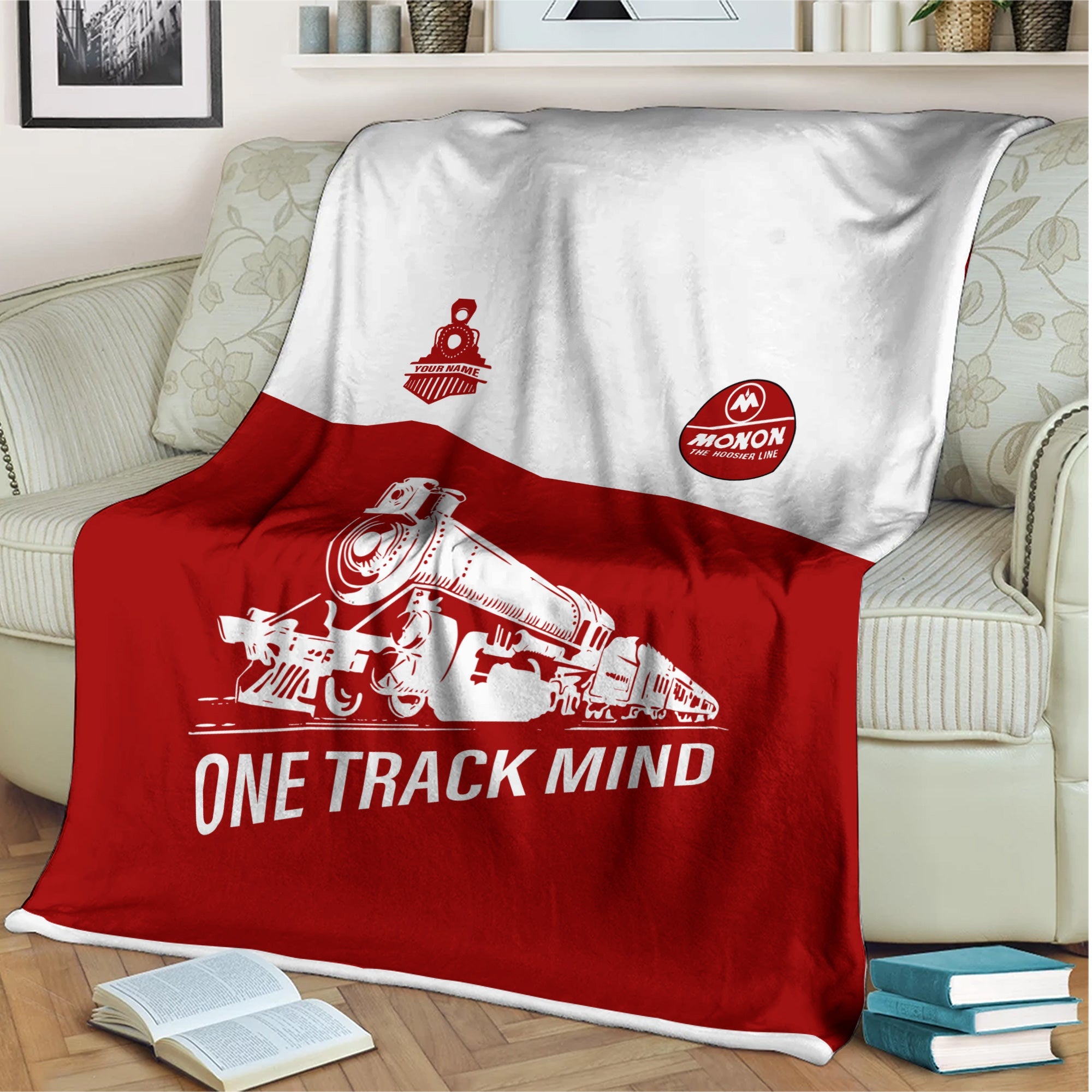 Railspirit Personalized Monon Railroad Blanket One Track Mind Train Blanket Gift Idea For Train Lover