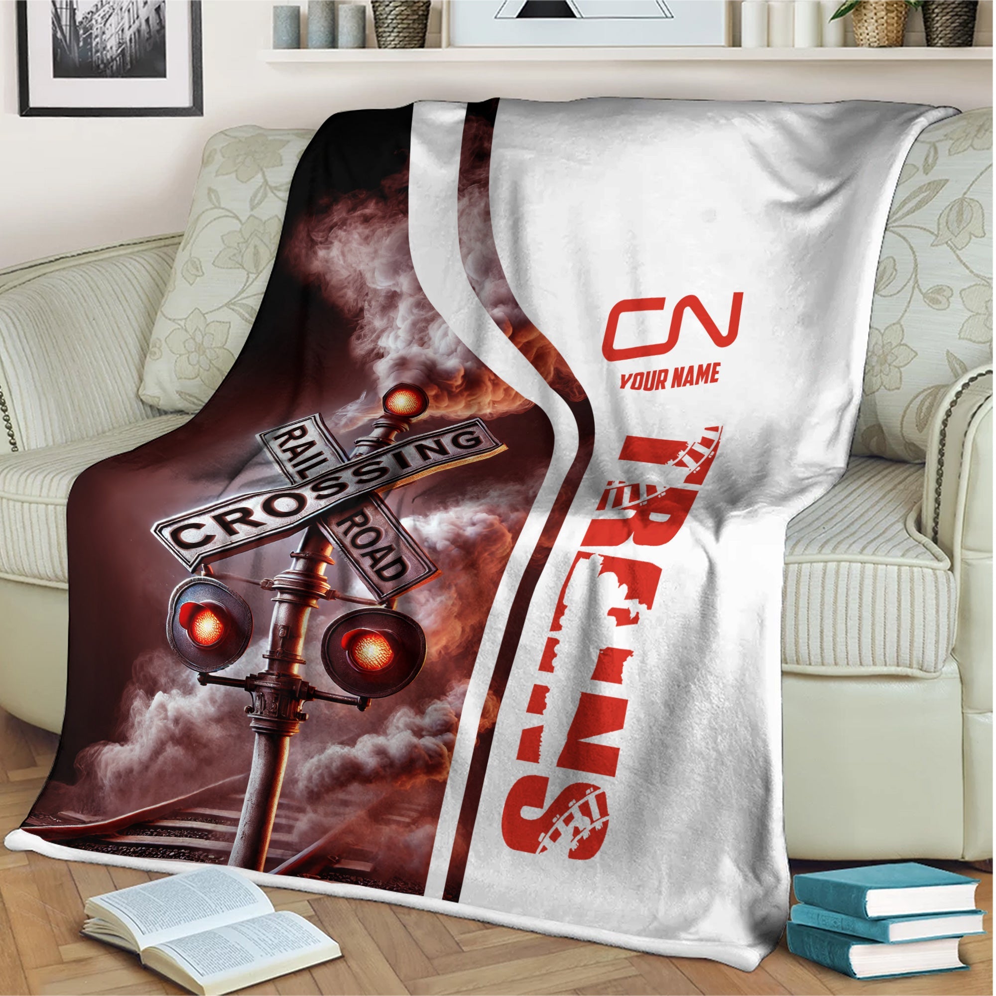 Railspirit Personalized Canadian National Railroad Blanket Railroad Crossing Sign Blanket All Over Print