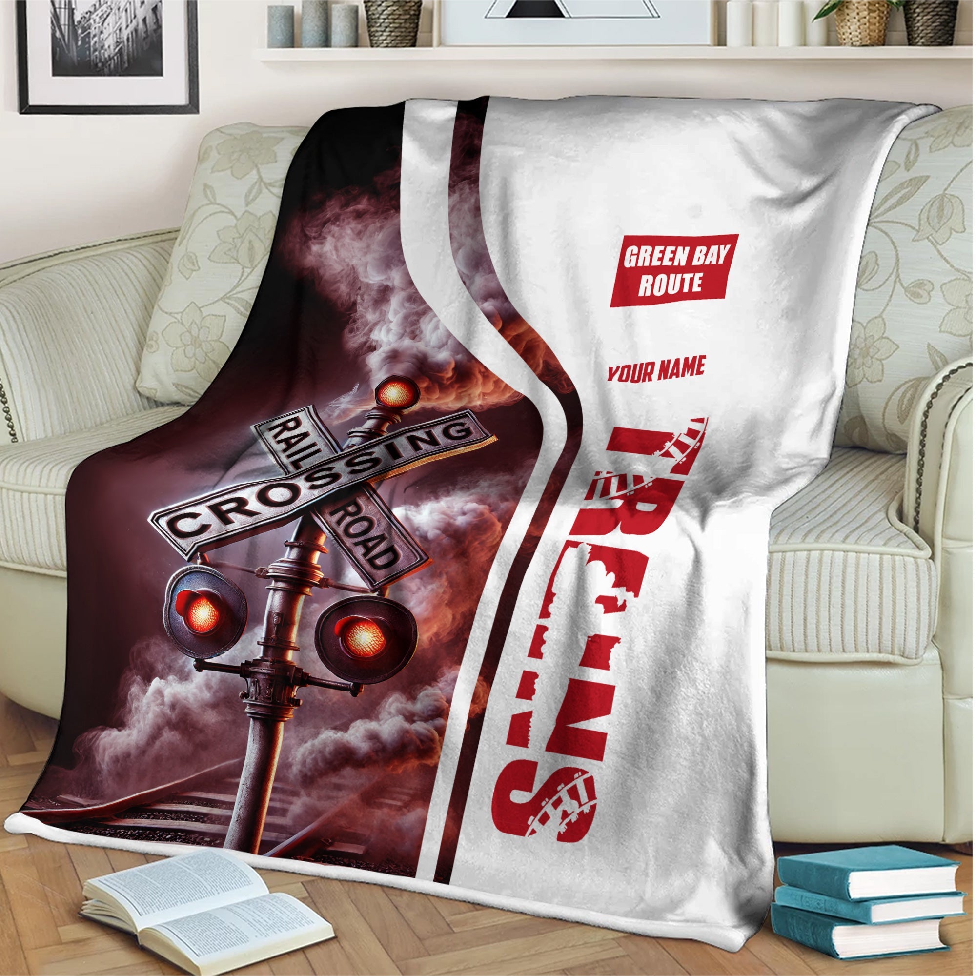 Railspirit Personalized Green Bay & Western Railroad Blanket Railroad Crossing Sign Blanket All Over Print