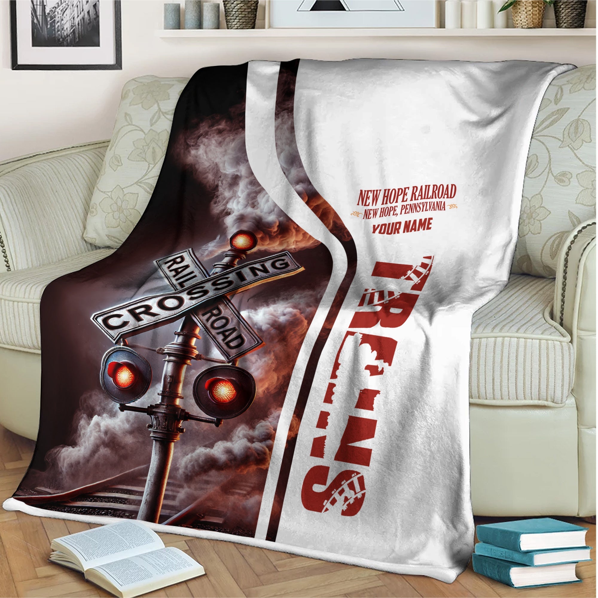 Railspirit Personalized New Hope Railroad Blanket Railroad Crossing Sign Blanket All Over Print