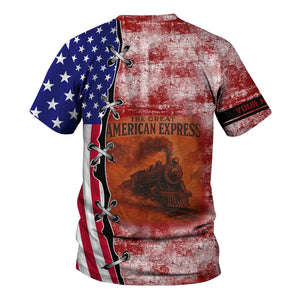 Railspirit Personalized Wisconsin Central Ltd Railroad T-Shirt Retro American Express Train With USA Flag Shirt