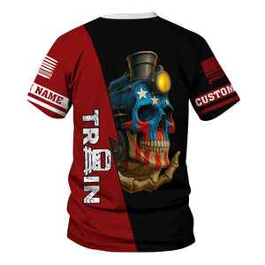 Railspirit Personalized Wisconsin Central Ltd Railroad T-Shirt Train Skull American Flag Shirt All Over Print