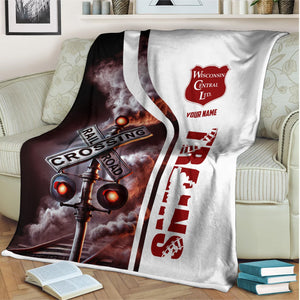 Railspirit Personalized Wisconsin Central Ltd Railroad Blanket Railroad Crossing Sign Blanket All Over Print