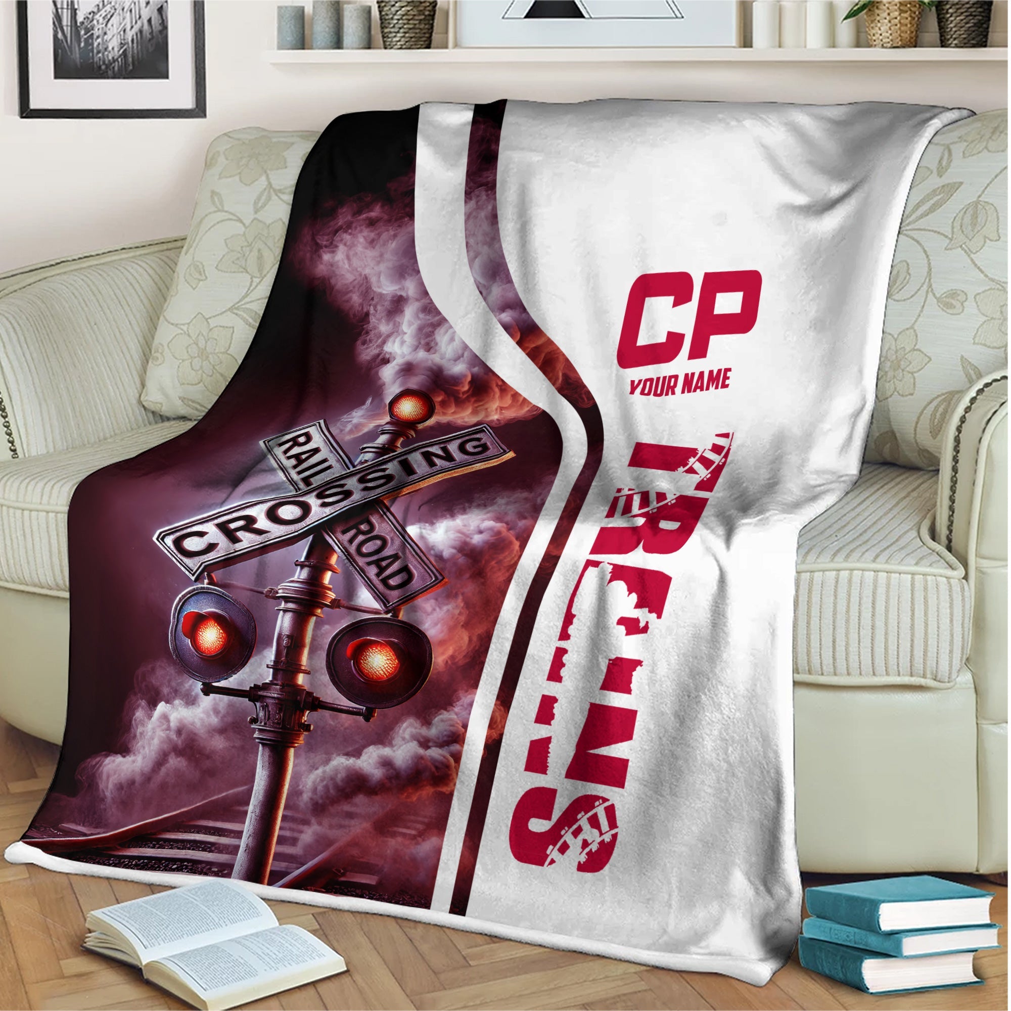 Railspirit Personalized Canadian Pacific Railroad Blanket Railroad Crossing Sign Blanket All Over Print