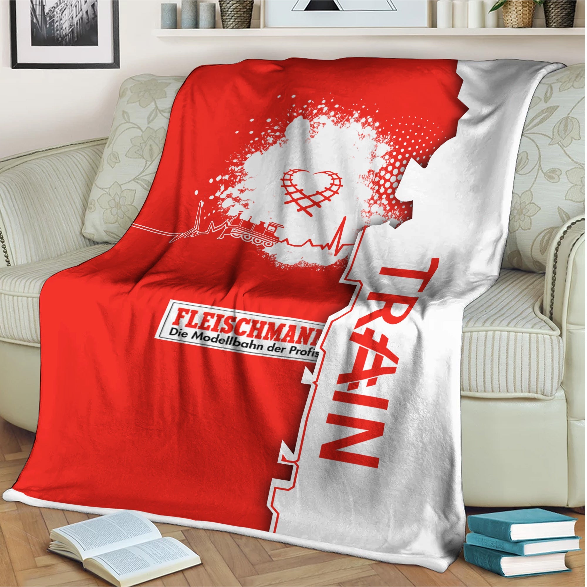 Railspirit Fleischmann And Western Railroad Blanket Engine Heartbeat and Track Love Style Blanket Gift Idea For Train Lovers