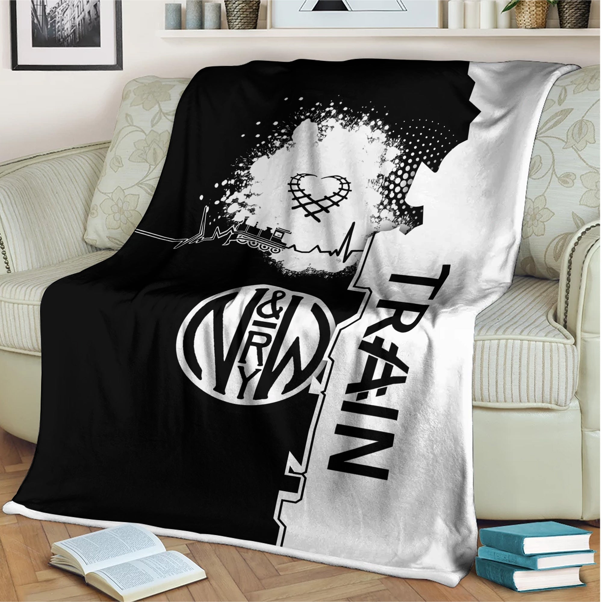 Railspirit Norfolk and Western Railway Blanket Engine Heartbeat and Track Love Style N&W Blanket Gift Idea For Train Lovers