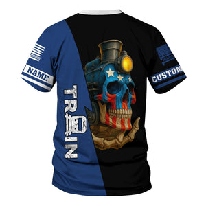 Railspirit Personalized Duluth, Winnipeg and Pacific Railway T-Shirt Train Skull American Flag Shirt All Over Print