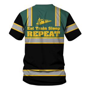 Railspirit Custom Name Southern Railway U.S T Shirt Eat Train Sleep Repeat SOU Printed Train Shirt