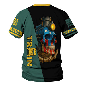 Railspirit Personalized Southern Railway U.S T-Shirt Train Skull American Flag SOU Shirt All Over Print