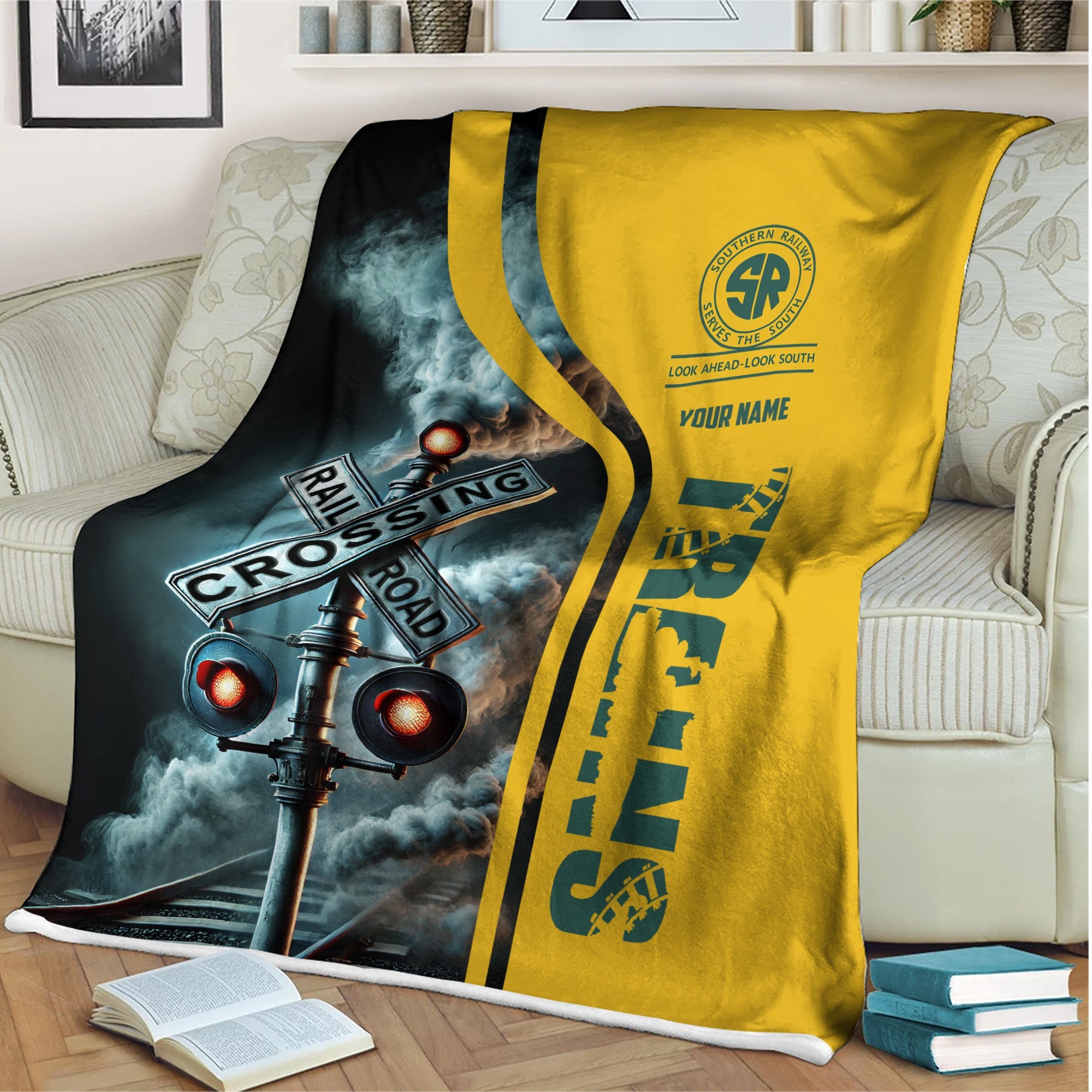 Railspirit Personalized Southern Railway U.S Blanket Railroad Crossing Sign SOU Blanket All Over Print