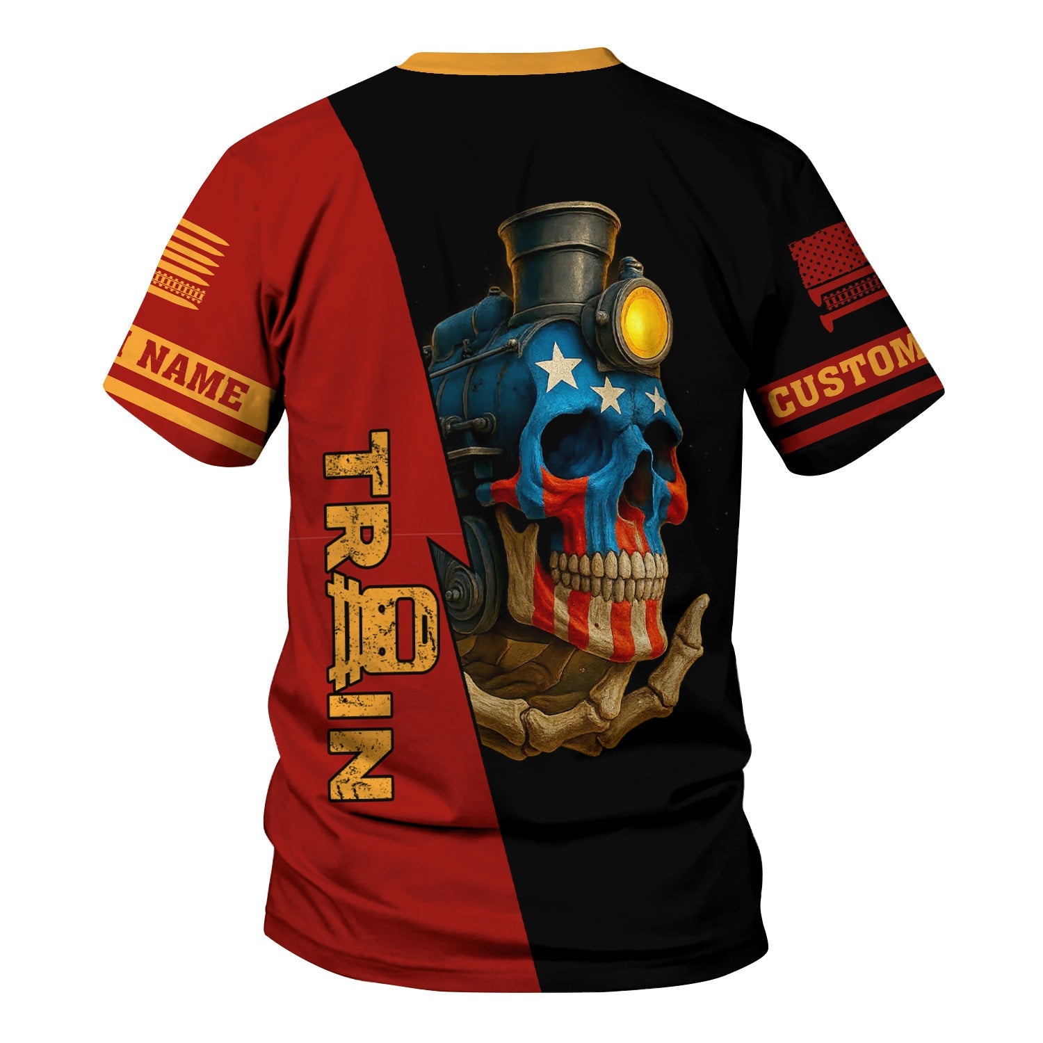 Railspirit Personalized Chicago South Shore and South Bend Railroad T-Shirt Train Skull American Flag Shirt All Over Print