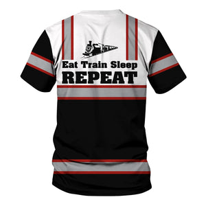 Railspirit Custom Name Union Electric Railway T Shirt Eat Train Sleep Repeat Printed Train Shirt