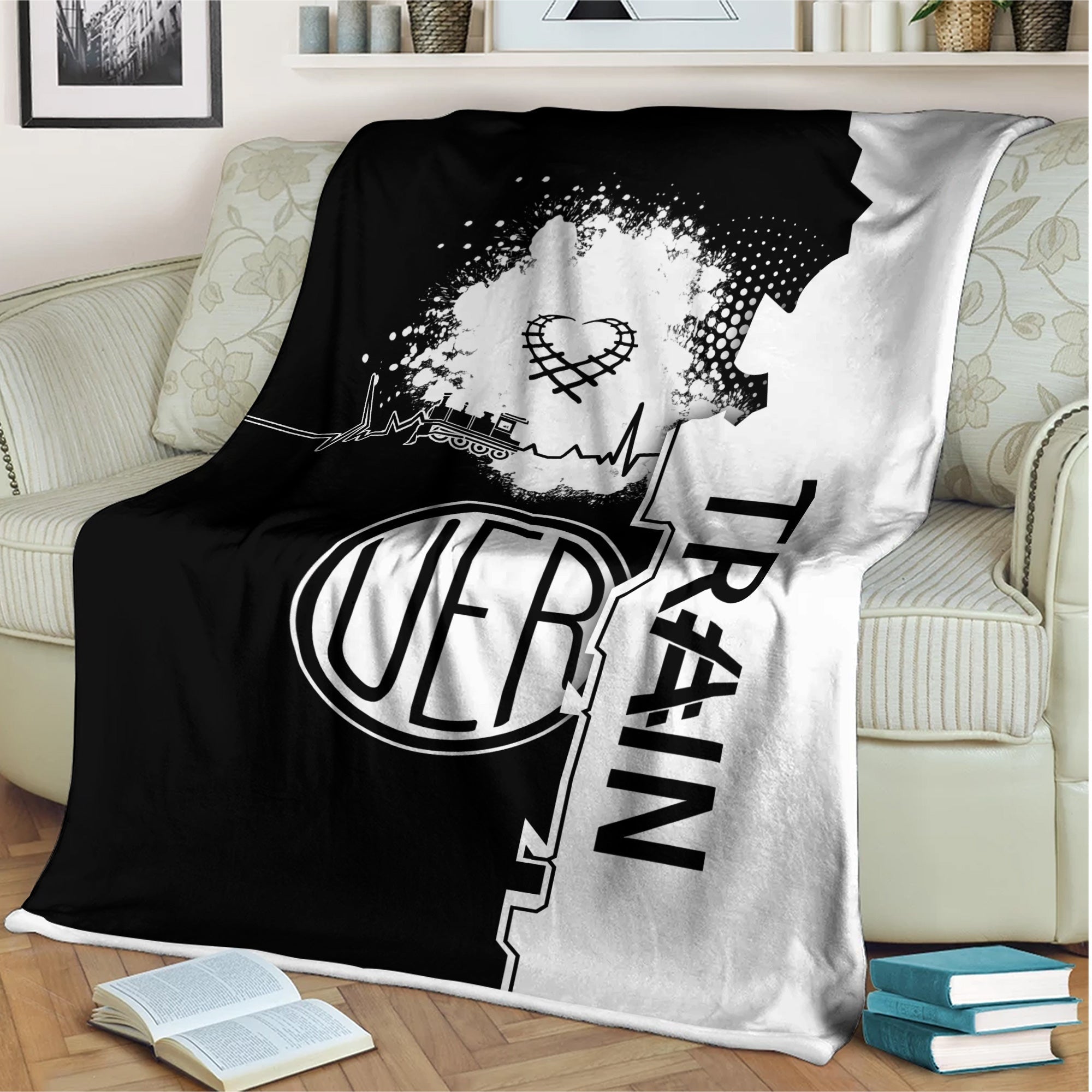 Railspirit Union Electric Railway Blanket Engine Heartbeat and Track Love Style Blanket Gift Idea For Train Lovers