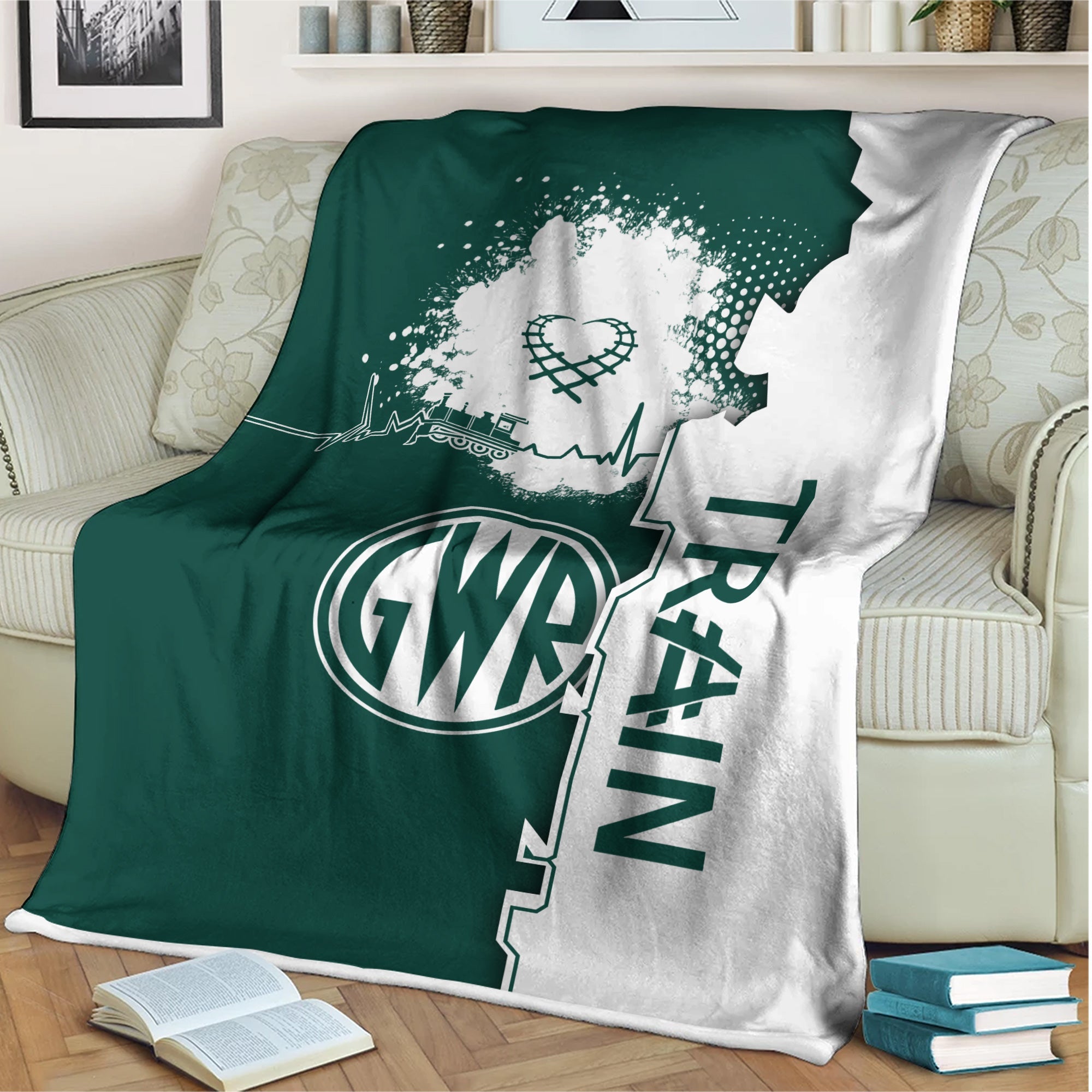 Railspirit Great Western Railway Blanket Engine Heartbeat and Track Love Style Blanket Gift Idea For Train Lovers