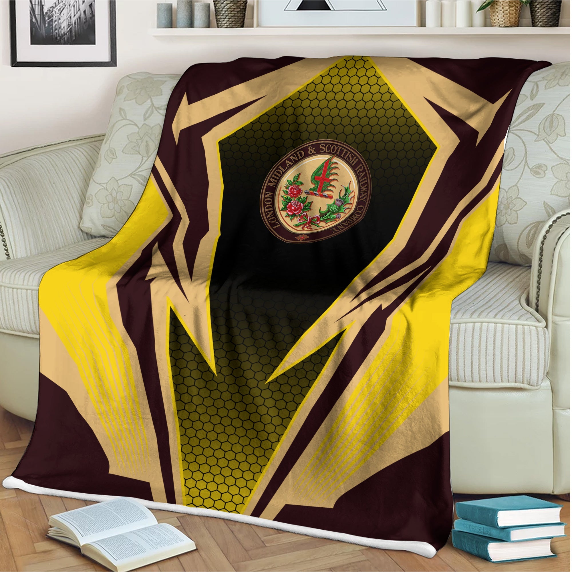 Railspirit London, Midland and Scottish Railway Blanket Lightning Graphic Style Blanket Gift Idea For Train Lover