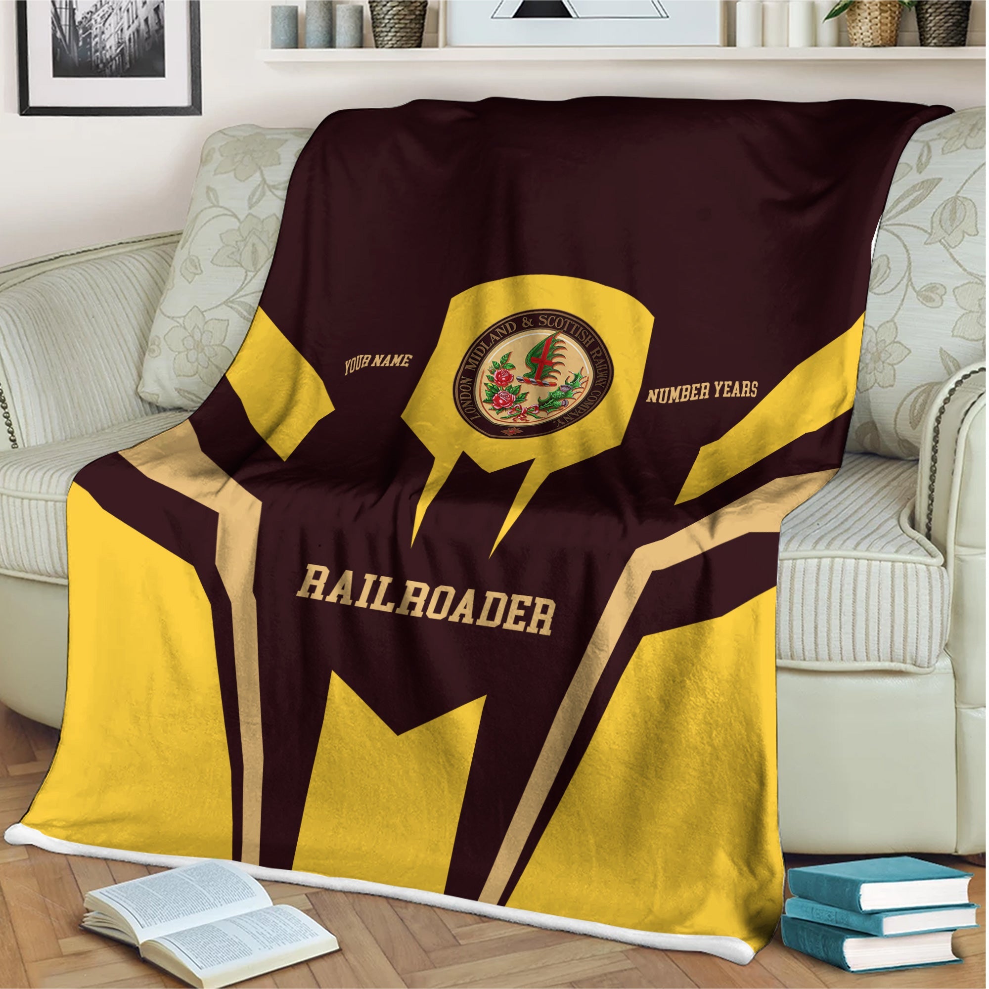 Railspirit Personalized London, Midland and Scottish Railway Blanket Custom Year Railroader Gift Idea For Train Lover