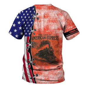 Railspirit Personalized British Railway T-Shirt Retro American Express Train With USA Flag Shirt