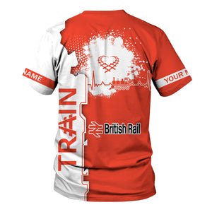 Railspirit Personalized British Railway T-Shirt Engine Heartbeat and Track Love Style Shirt Gift Idea For Train Lovers