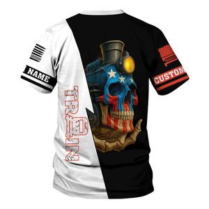 Railspirit Personalized British Railway T-Shirt Train Skull American Flag Shirt All Over Print
