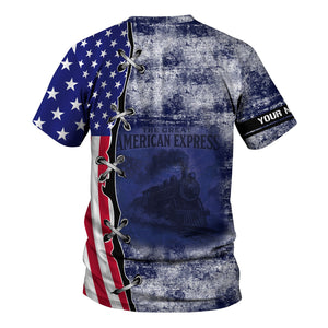Railspirit Personalized Jersey Central Railroad T-Shirt Retro American Express Train With USA Flag CNJ Shirt